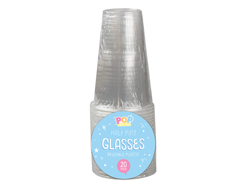 Reusable Plastic Half Pint Glasses 20pk